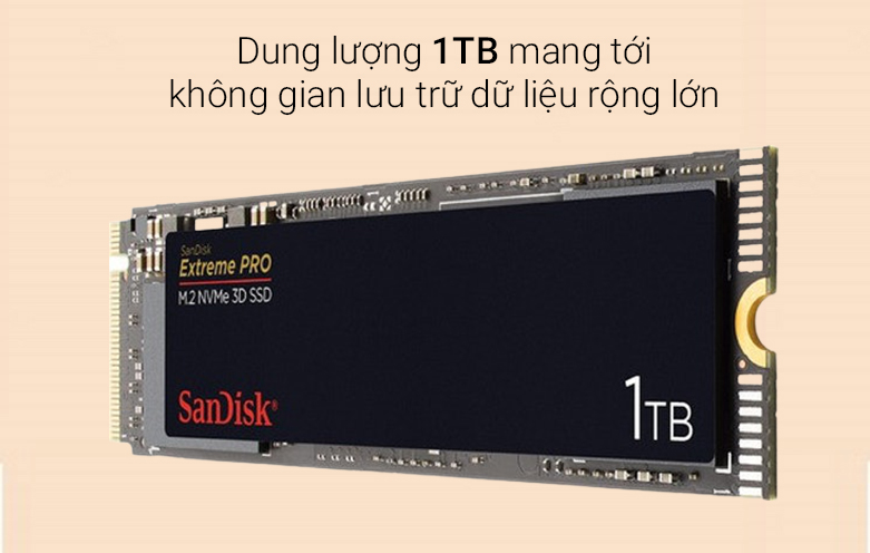 Ổ cứng gắn trong/ SSD SanDisk Extreme PRO 1TB M.2 NVMe 3D (SDSSDXPM2-1T00-G25) | Dung lượng 1TB mang tới không gian lưu trữ dữ liệu rộng lớn