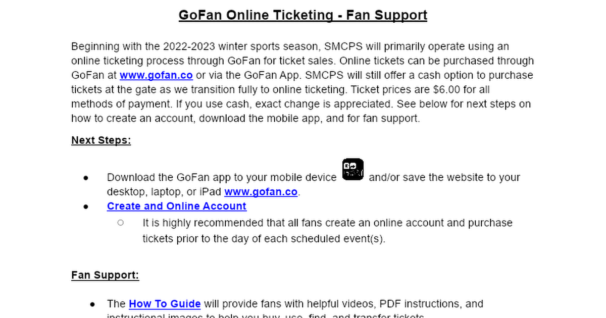 GoFan Online Ticketing - Fan Support