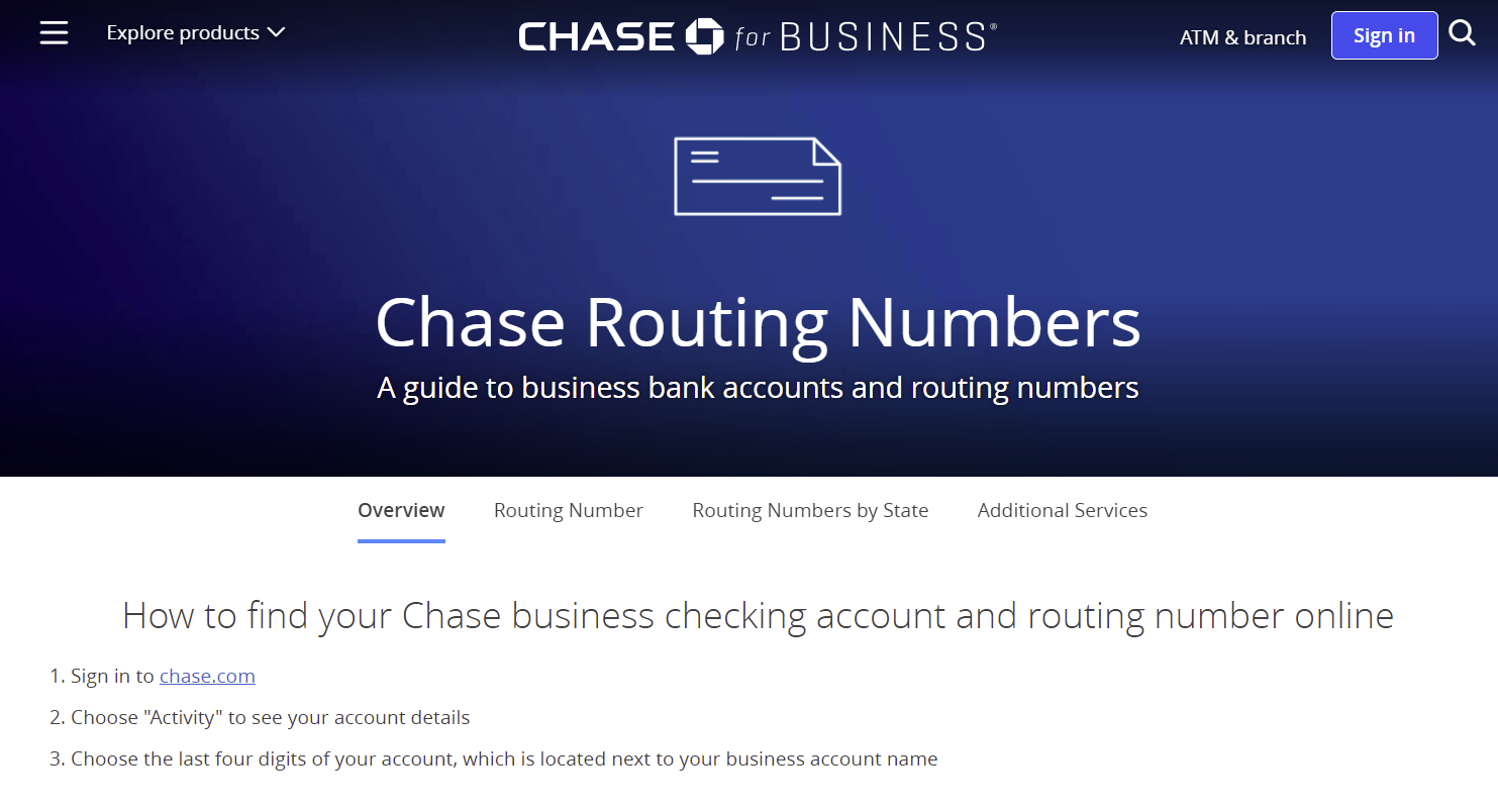 Chase routing number