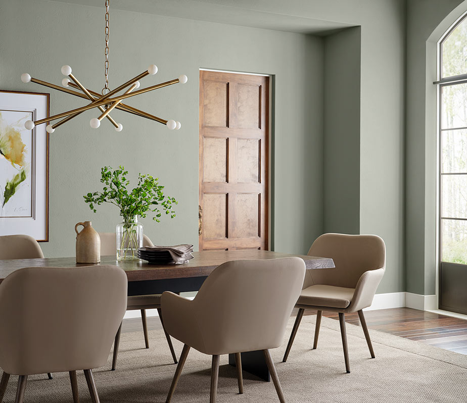 Dining room painted in Sage Green 