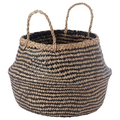 Handwoven basket with handles as a router box to hide wifi modem