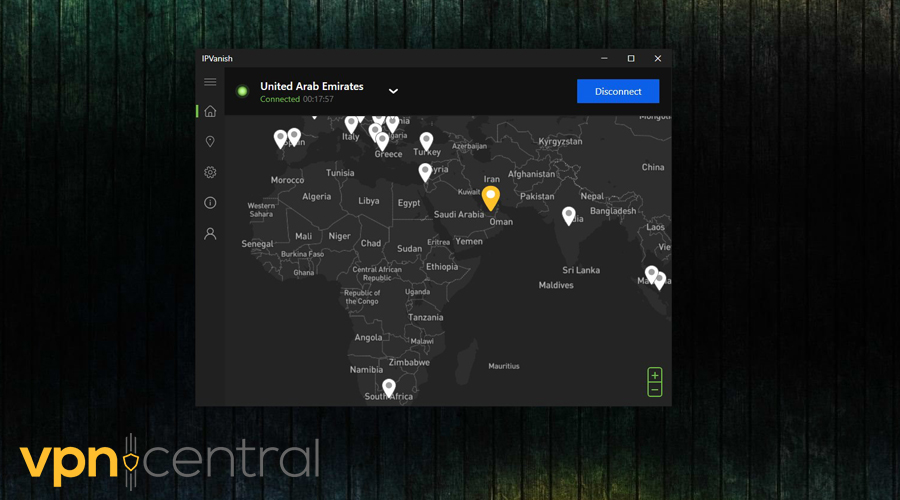 IPVanish connected to a server in UAE