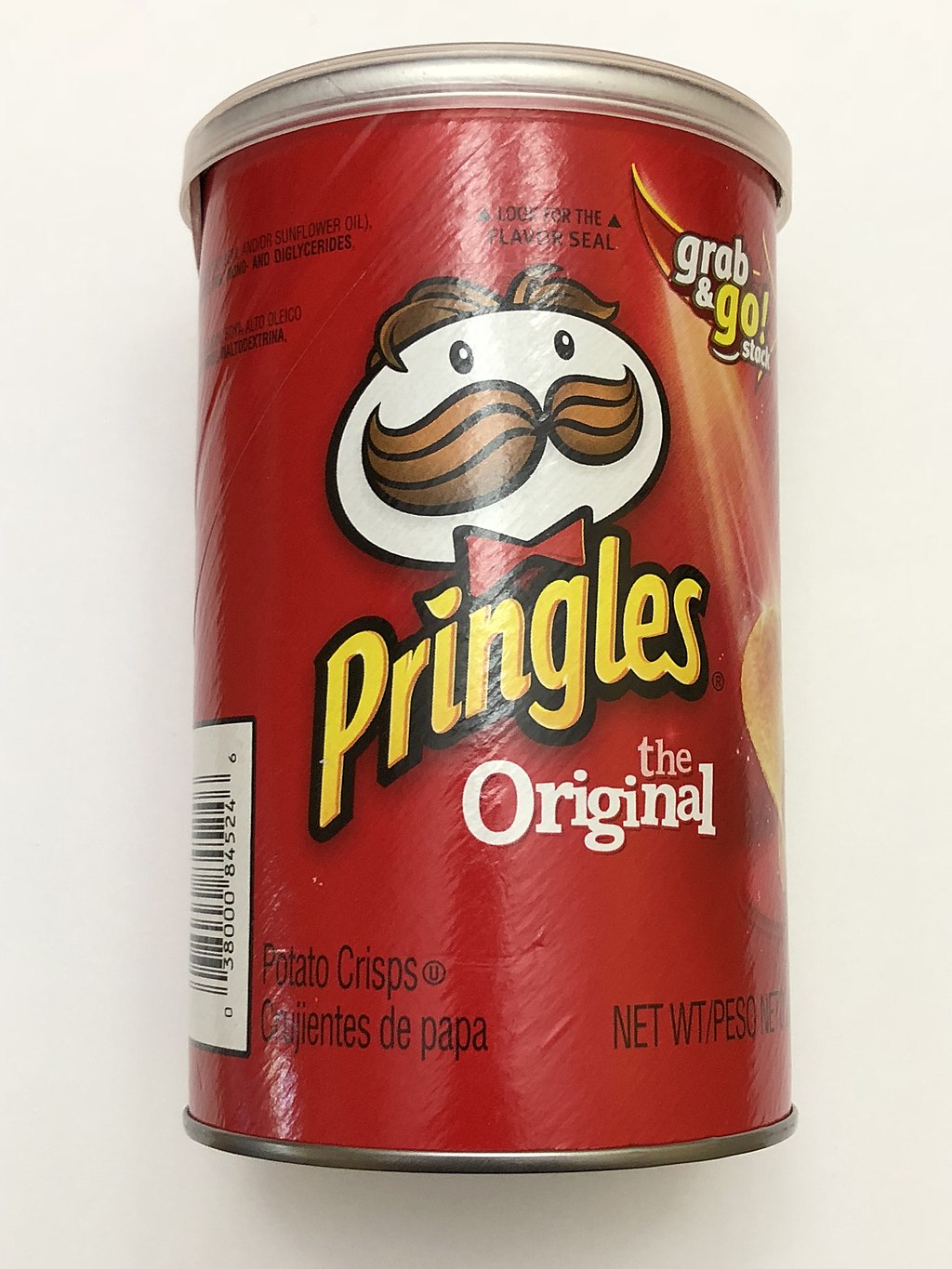 Modern Pringle can featuring "Mr. Pringle." Image via Wikimedia Commons.