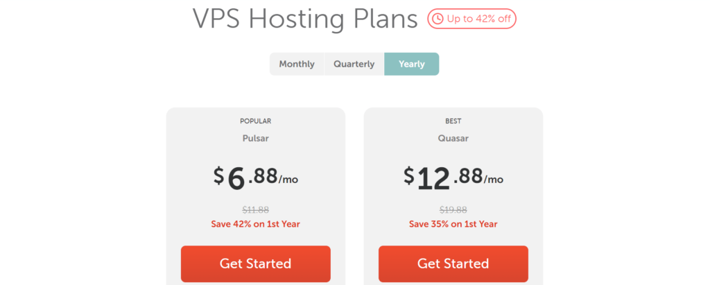 screenshot of namecheap VPS hosting plans