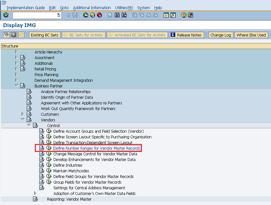 SAP Vendor Number range
