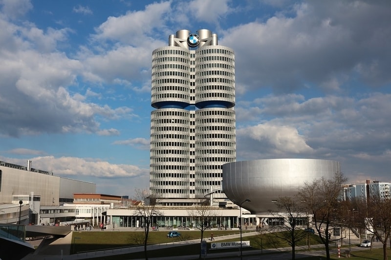 Silvery buildings of the BMW factory in Munich