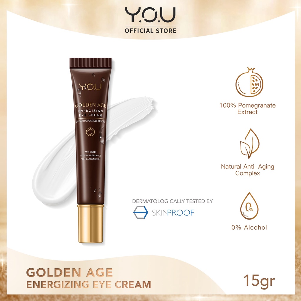 YOU Golden Age Energizing Eye Cream juga mengandung calendula yang mampu mengurangi kemerahan serta memperbaiki kondisi kulit. 