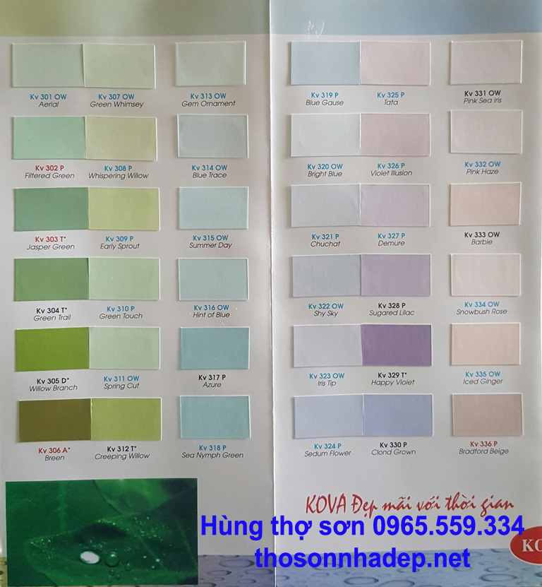 Bảng màu sơn nhà Kova thợ sơn nhà hà nội 0965.559.334