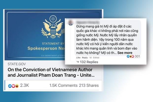 Đại sứ quán Mỹ hứng bình luận trái chiều sau khi kêu gọi trả tự do cho Phạm Đoan Trang