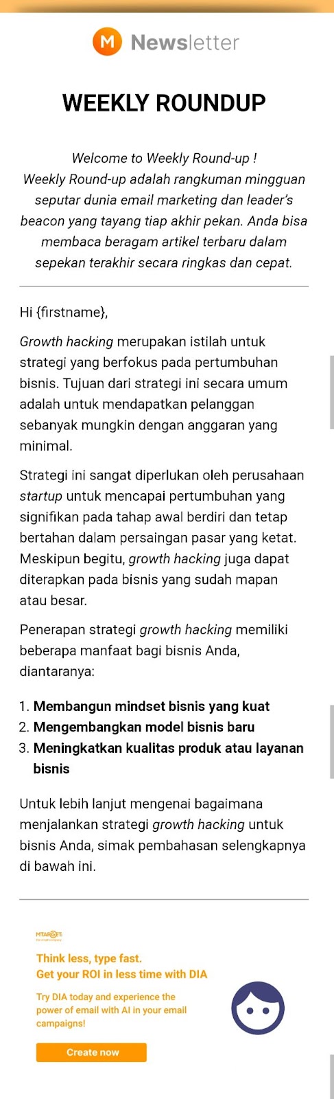 Contoh Newsletter Email MTARGET