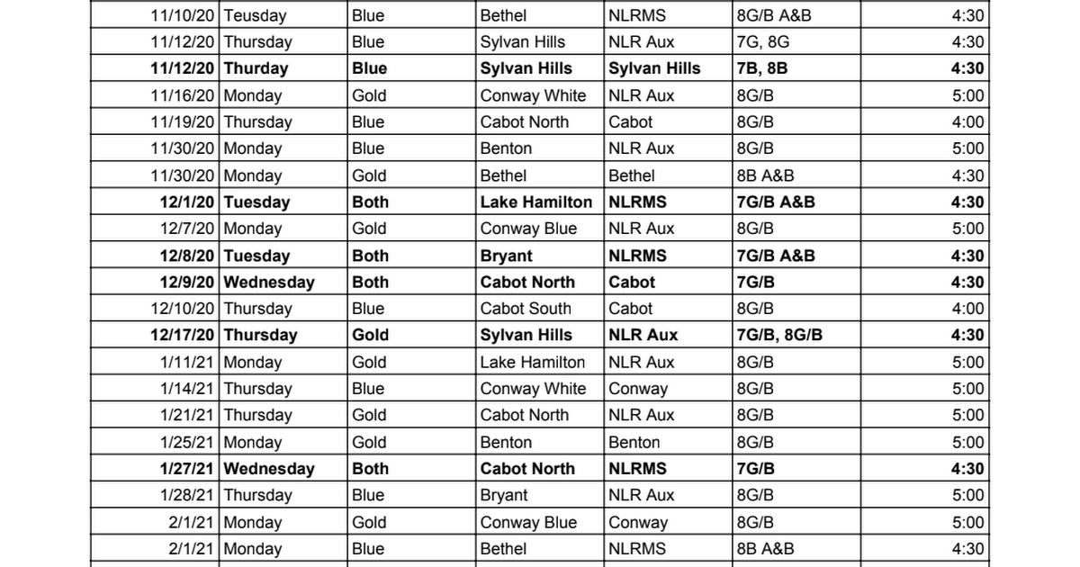 2020-21 Blue and Gold Basketball ScheduleBoys and Girls 