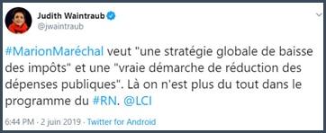 Tweet Judith Waintraub Marion Maréchal veut une stratégie globale de baisse des impôts