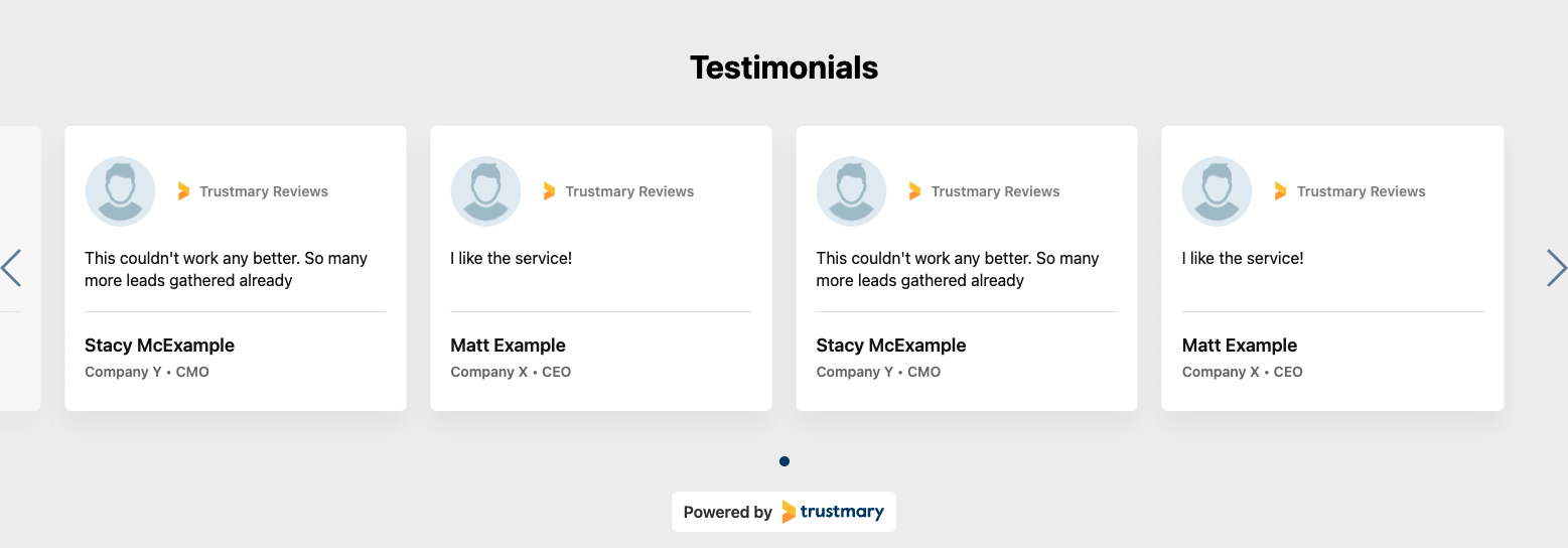 testimonials widget inpage embed
