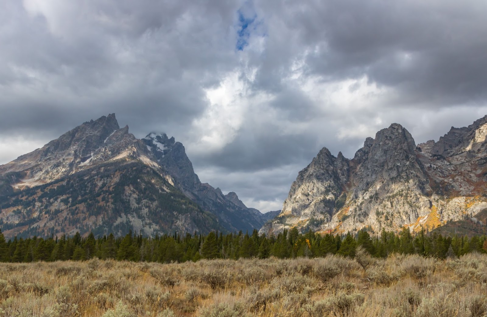 A landscape view of mountains in Grand Teton National Park