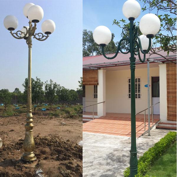 Cột đèn sân vườn DC20 làm bằng thép lắp 7 bóng Phan Nguyễn