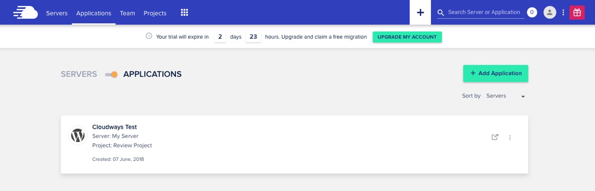 Aplicativos de conta Cloudways