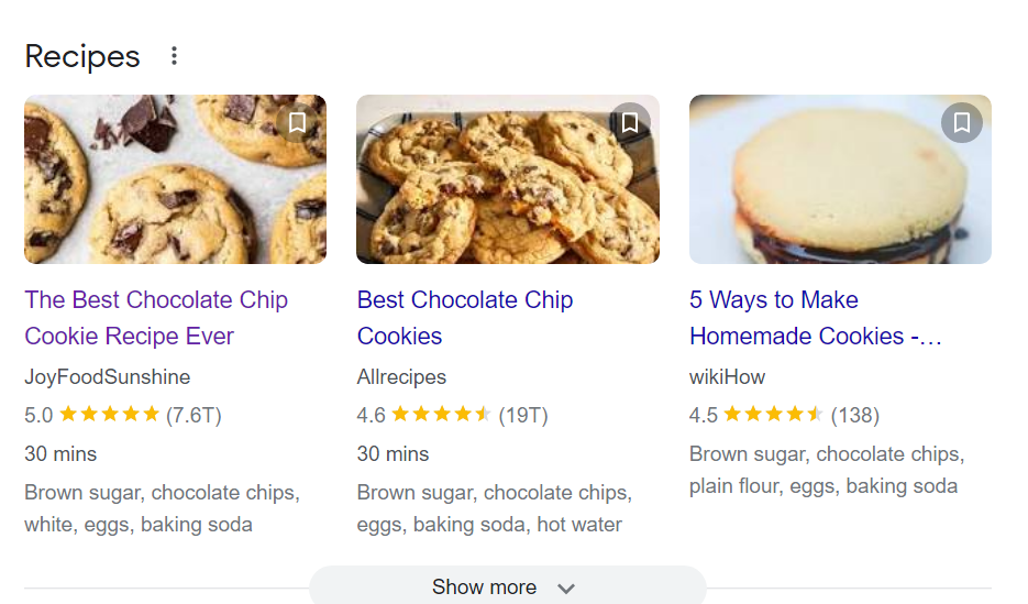 Search Engine Result on "The Best Chocolate Chip Cookie Recipe Ever". 