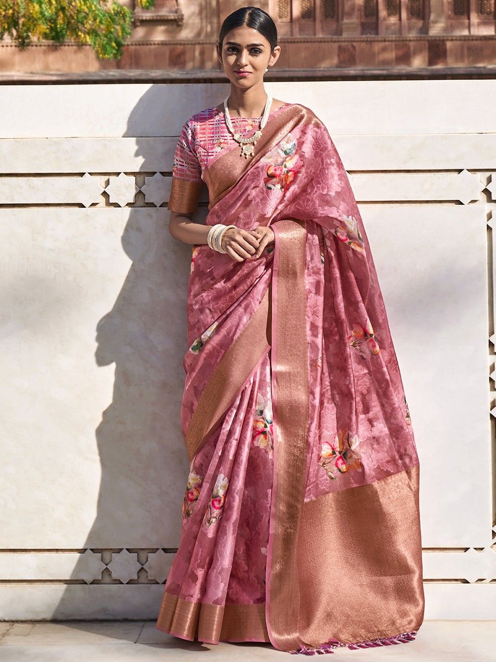 the loom -  Pink Printed Cotton Banarasi Saree