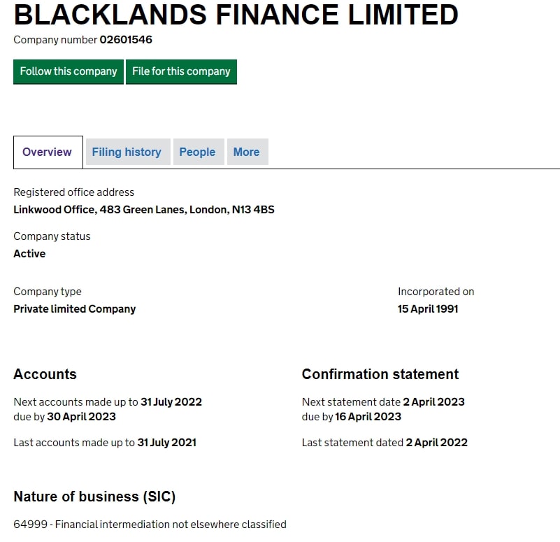 Blacklands Finance Limited: отзывы клиентов о работе в 2022