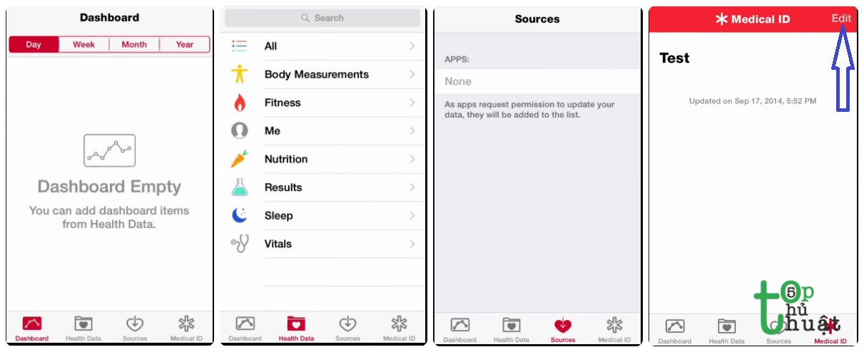Ứng dụng có 4 giao diện chính Thủ thuật sử dụng Health App- ứng dụng sức khỏe trên iPhone