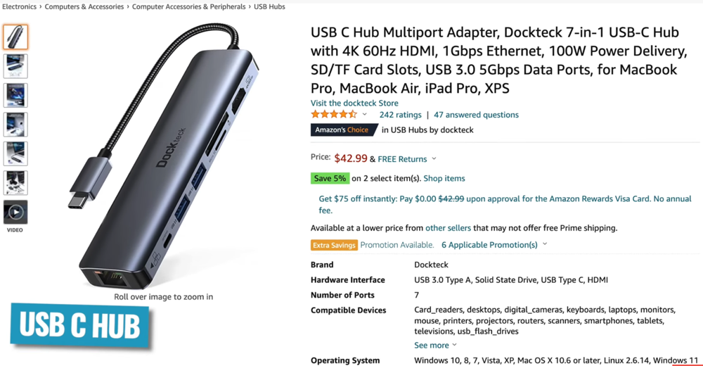 If you purchase a USB C hub, you’ll get a bunch of other useful ports as well 
