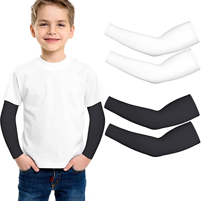 2 Pairs Thermal Arm Warmer for kids Compression Athletic Running Sleeves for Child Toddlers Winter Sports Outdoor Activities (Medium)