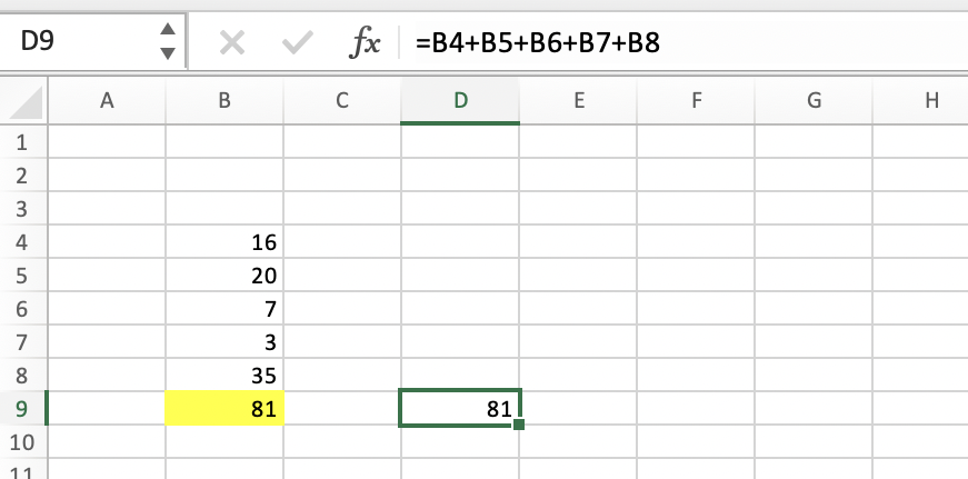 Table showing a list of numbers that equals 81