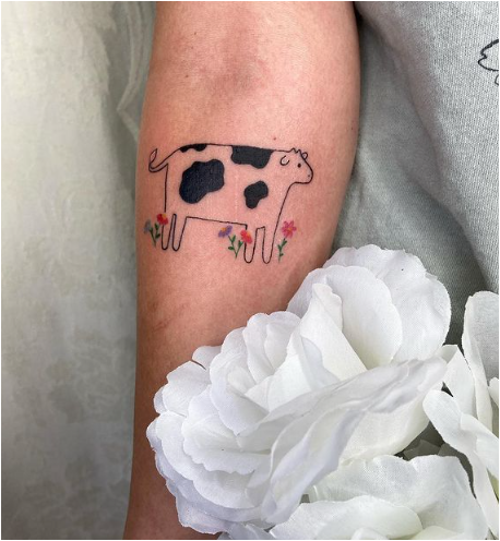 Cute Cow Miniature Animal Tattoo Women