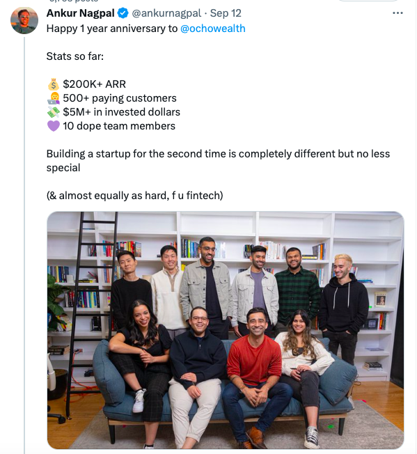 Ocho Wealth Twitter post
