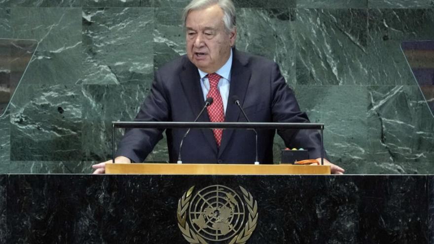 Tổng thư ký Liên Hiệp Quốc Antonio Guterres phát biểu tại một diễn đàn về phát triển bền vững tại trụ sở của LHQ, New York, Hoa Kỳ, ngày 18/09/2023. 