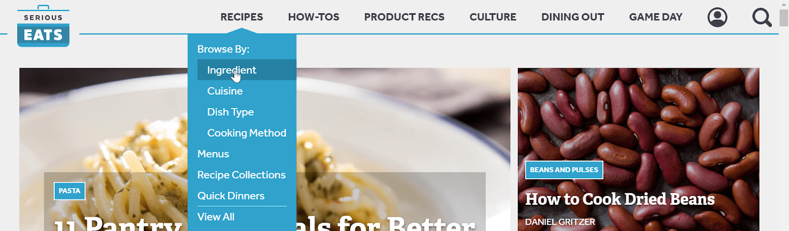 Startseite der Website von Serious Eats