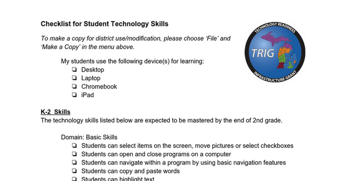 Technology Skills For Students