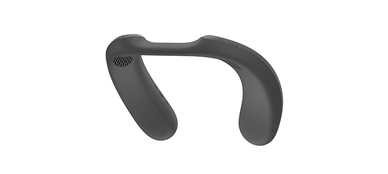 Rear shot of SRS-NS7 wearable speaker showing soft-feel silicone neckband