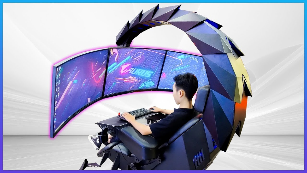 Ghế gaming bọ cạp cùng bộ ba màn hình máy tính