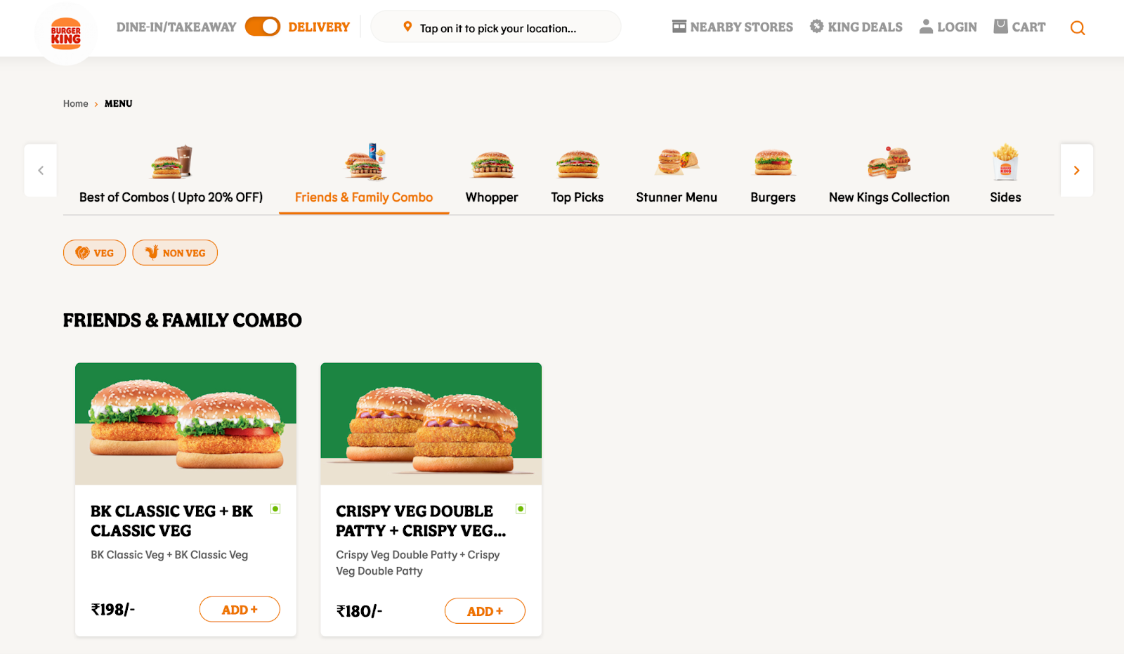 Screenshot of Burger King India's Homepage