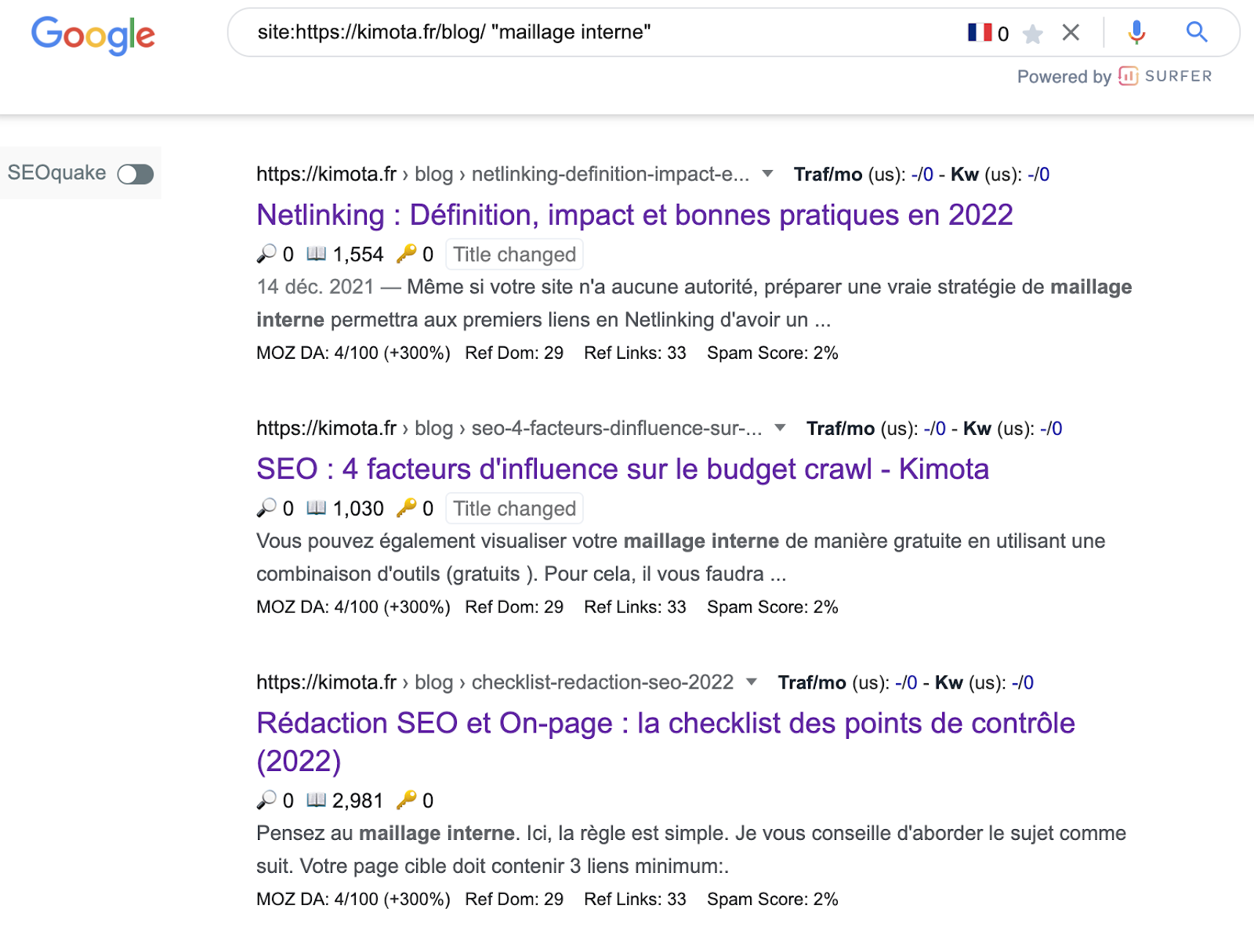 Affichage des trois premières pages sur lesquelles vous pouvez faire des liens