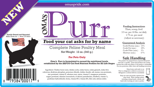 Oma’s Purr-Complete Feline Poultry Meal, 12 oz.