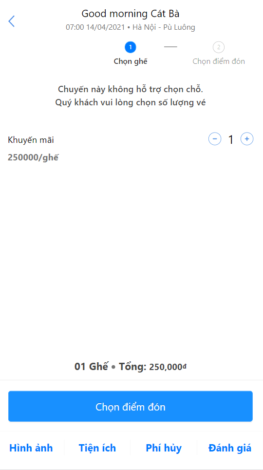Chọn giờ, chọn chỗ, điểm đón/trả và điền đầy đủ thông tin.