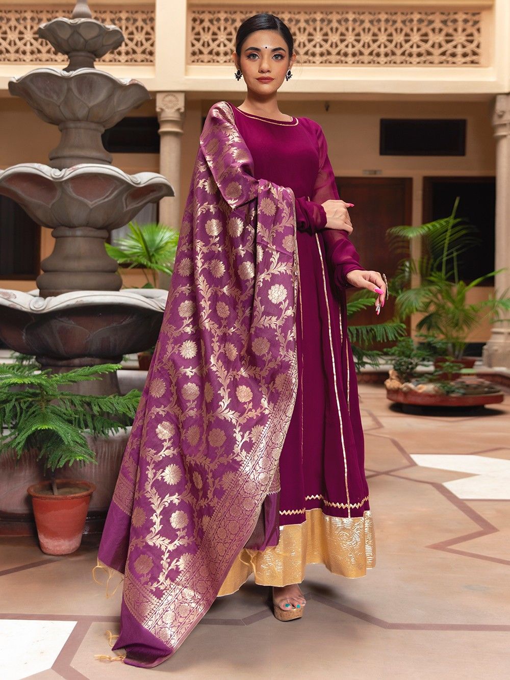 the loom - Magenta Gota Georgette Anarkali Kurta