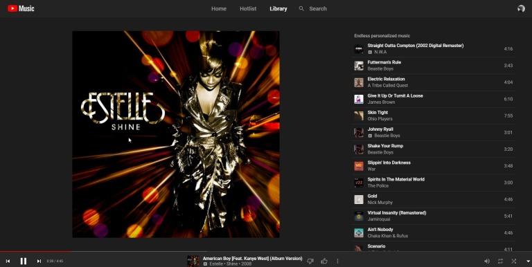 screenshot of youtube music on the desktop