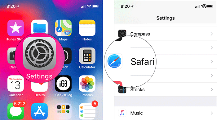  Tap Settings, then Safari on iPhone or iPad 