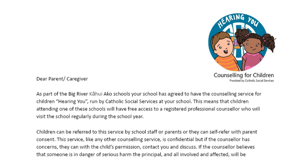 Parent consent letter for child to see counsellor