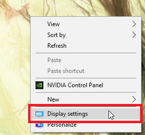 A screenshot of a windows right-click with Display Settings highlighted