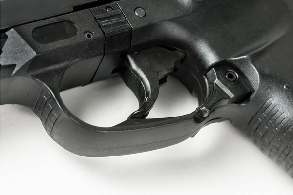Close up view of a handgun trigger