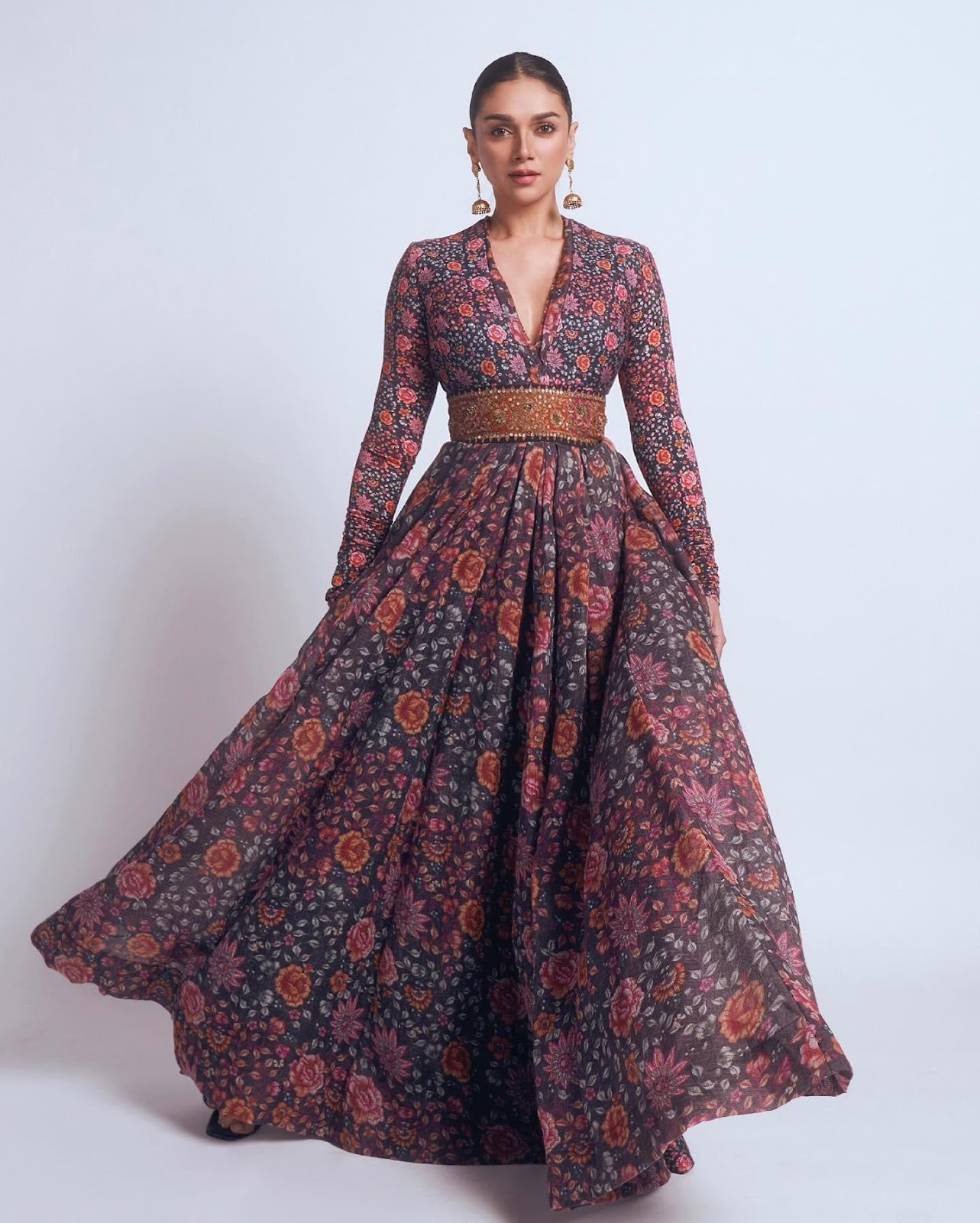 Aditi Rao Hydari looks radiant in floral anarkali rendered in jersey and  satin organza. This India