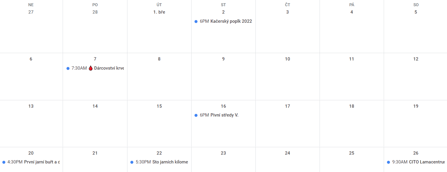 Zobrazení importovaných geocachingových eventů do Google kalendáře. 
