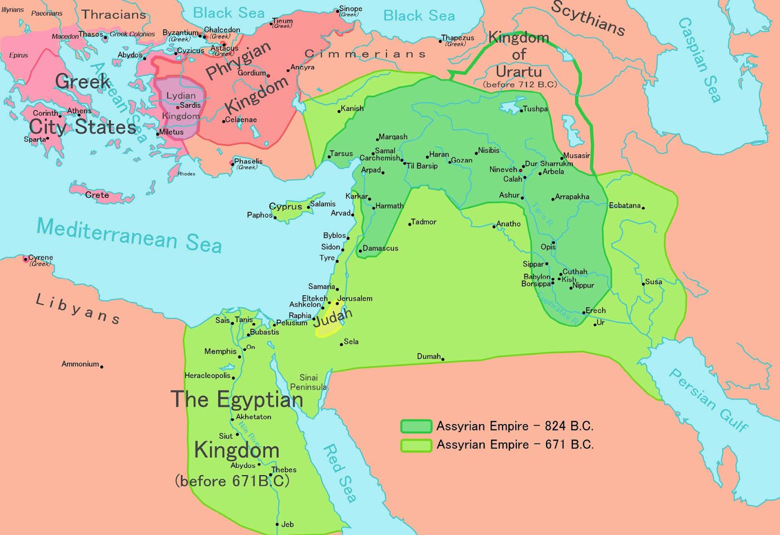 The Assyrian Empire at its height. | Author: User “Ningyou” | Source: Wikimedia Commons | License: Public Domain