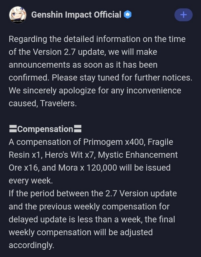 Offical Notice from Hoyoverse