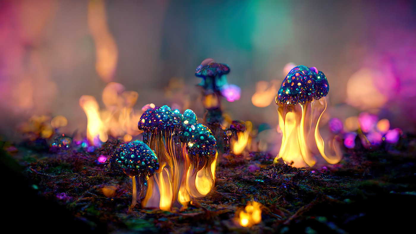 Digital Art  fantasy firelight forest Landscape light Magic   mushroom Nature whimsical