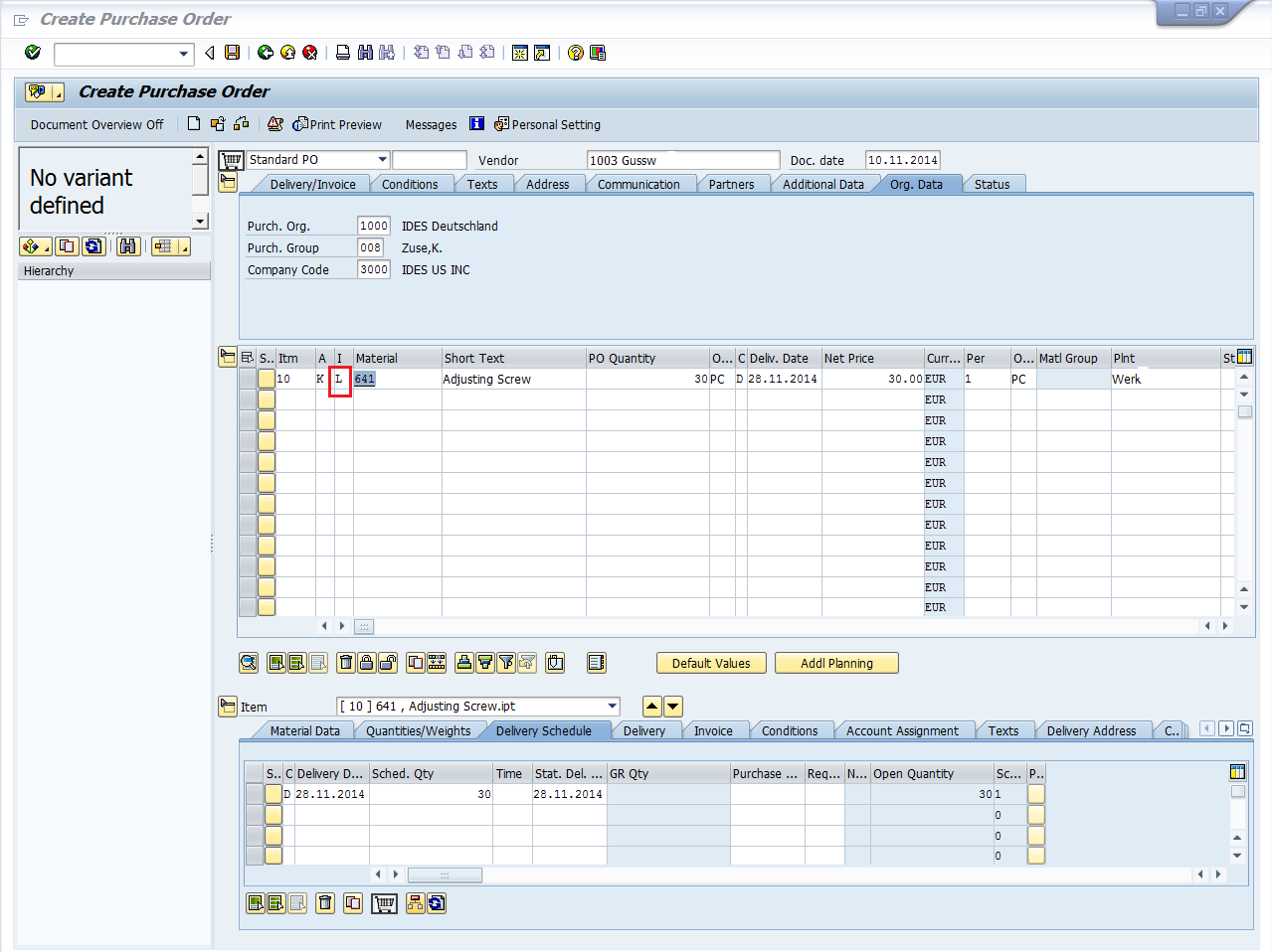 SAP purchase subcontracting